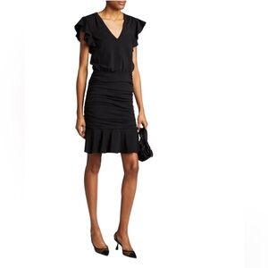Veronica Beard Lisette Black V Neck Ruched Dress